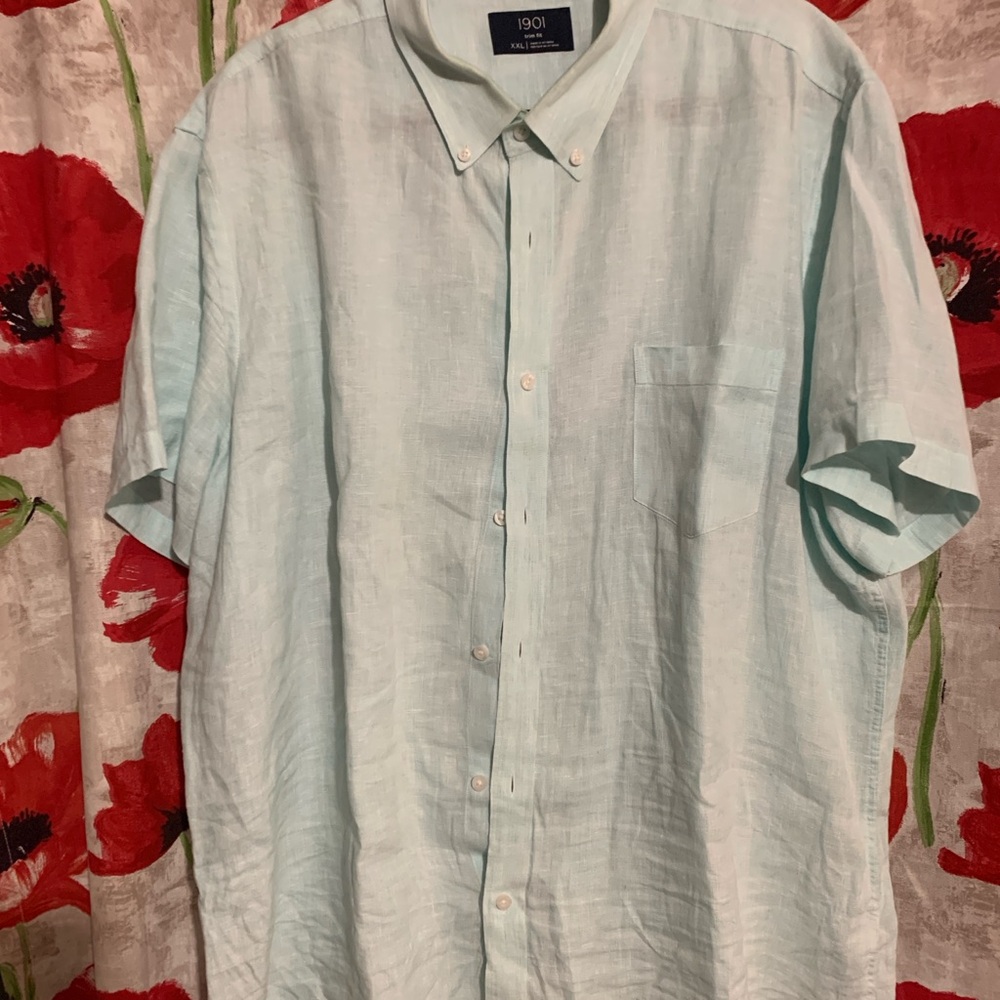 1901 Men's Aqua Linen Button Down Shirt